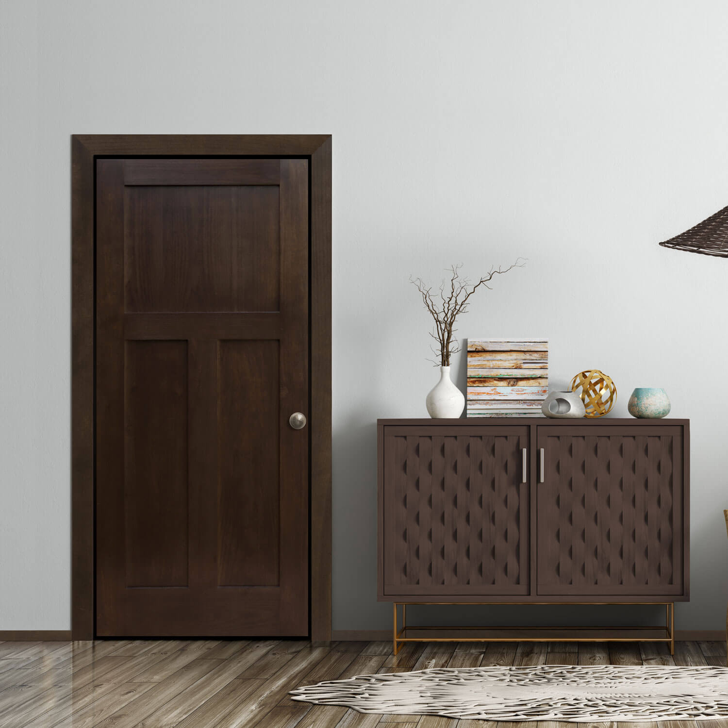 Poplar Prefinished in Mocha 3-Panel Mission Flat
